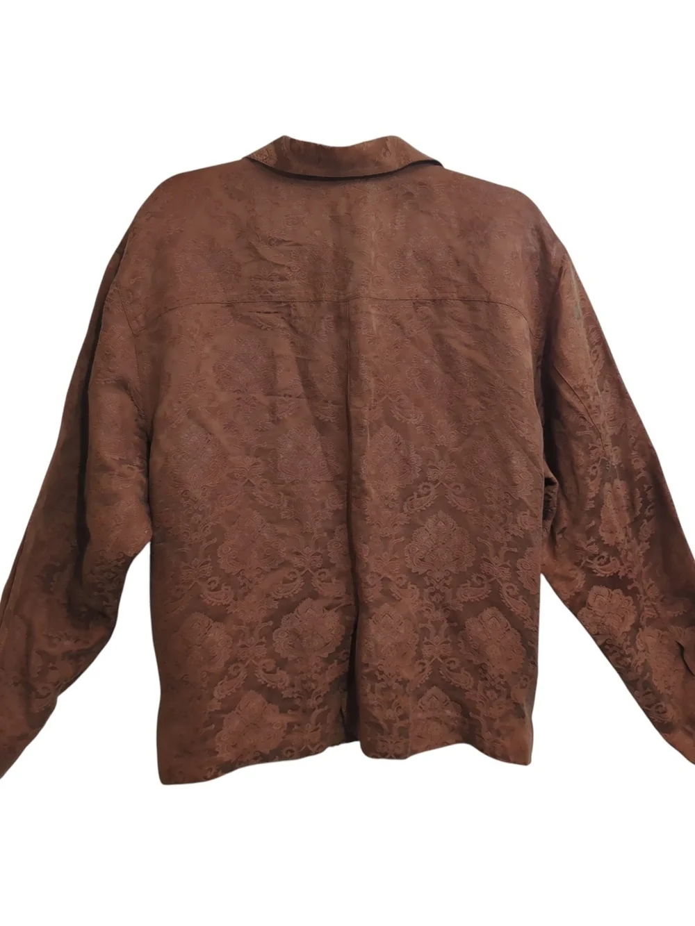 Chico’s Sz 3 Luxe Silk Linen Blend Paisley Damask Button Front Shirt Minimalist